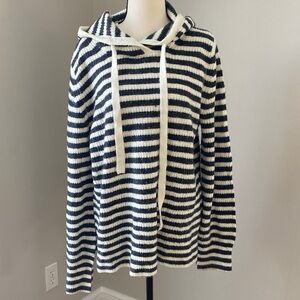 GAP hooded oversized boxy cozy sweater lightweight striped coastal grandma M